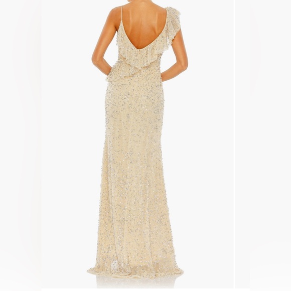 Mac Duggal Sequin Ruffle Asymmetric
Neck Tulle Gown/with Flutter Cap Sleeves - Picture 2 of 14